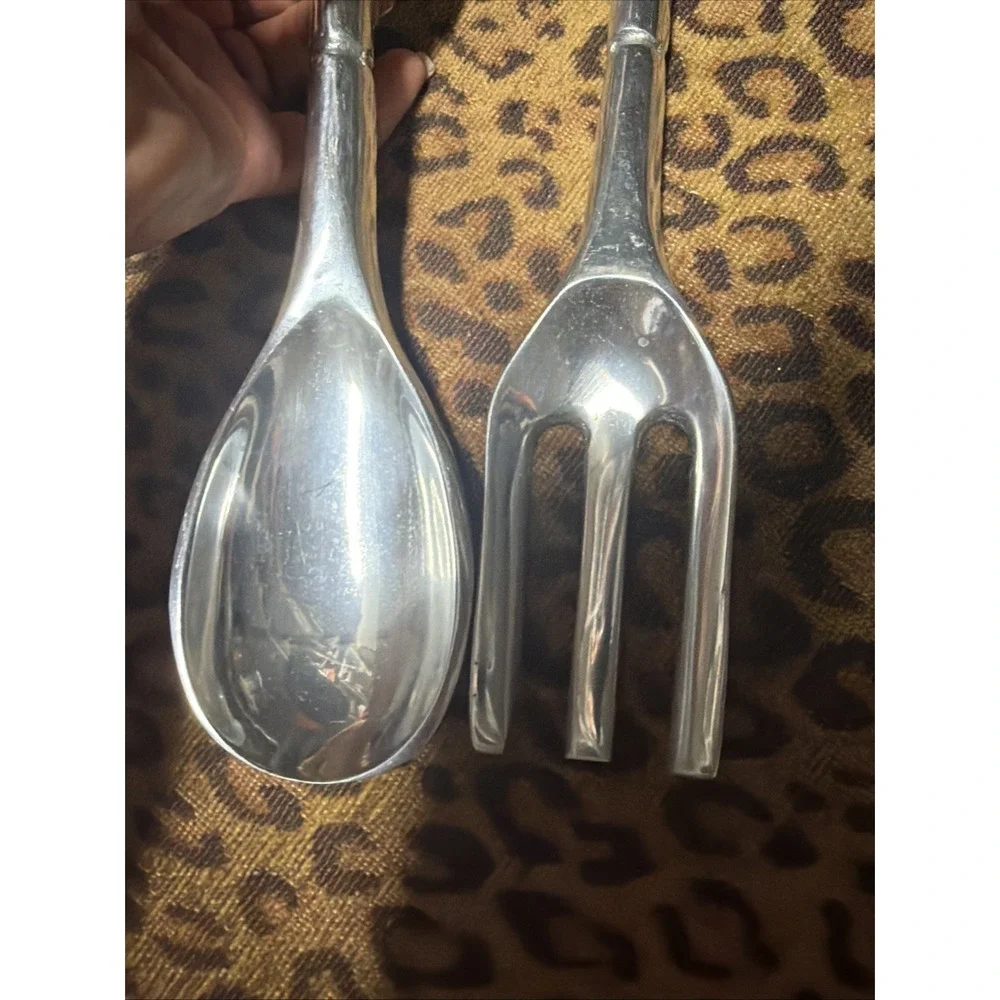 Aluminum/Pewter Seahorse Salad Serving Set Spoon Fork Coastal Nautical VTG
